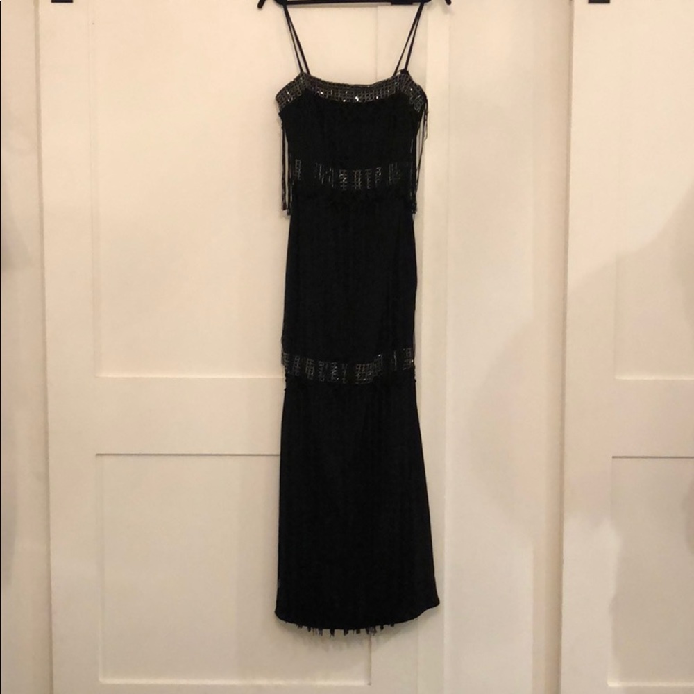 Fringe tiered evening gown